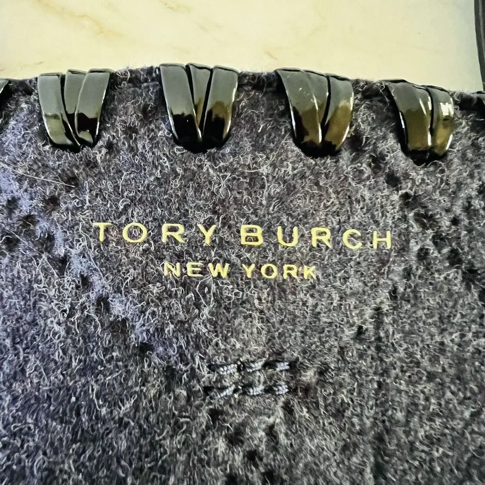 TORY BURCH Block T Dark Gray Black Felt Fabric Large Tote Bag